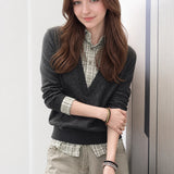 LEKA Collar Splicing Fake Two Knitted Top Women In Early Autumn Loose Leisure Lazy Wind Inside A Sweater