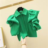 Korean Version Of The Design Sense Niche Bubble Sleeve Short Sleeve Shirt Women Loose Short Shirt Blouse Tide