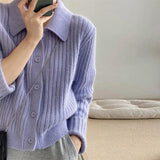 KANING Simple Little POLO Collar Knitted Cardigan 2026 Autumn New Korean Version Of The Simple Color Top