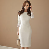 2026 Autumn Dress New Temperament Lace Splicing Dress Dress Dress Seven-Sleeve Body-Body-Suited Dress Dress Woman