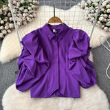 Korean Version Of The Design Sense Niche Bubble Sleeve Short Sleeve Shirt Women Loose Short Shirt Blouse Tide