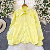 French Niche Three-Dimensional Sunflower Embroidered Collar Long-Sleeved Shirt Women's Autumn 2025 Shirt Loose Thin Top