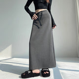 Grey Sports Skirt Women Spring And Autumn New High-Waist Straight Open Fork A-Style Half-Dress Pendant Skirt Long Skirt