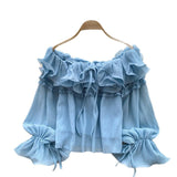 French Sweet Wind Word Shoulder Lotus Leaf Shirt Female Summer Korean Version Of Long Sleeve Tied Fairy Commuting Temperament Blouse