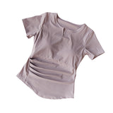 Design With Chest Pad Sports Short-Sleeved Yoga Top Women's Summer Fitness Running Training Slim Slim Small V-Neck T-Shirt