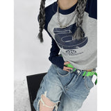 Vintage Millennial Babes Short-Sleeved T-Shirt Girl Autumn New Printed Collar Repair Bottom Blouse Tide