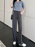Autumn Thin Ice Broad Leg Pants Women High-Waist Loose Thinning Feeling In The Tide Students Slack Straight Trousers