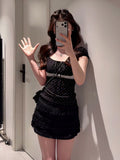Korean Version Of The Sweet Storm Point Square Collar Bubble Sleeve Shirt Women Summer New Bow Decoration Slim Thin Blouse