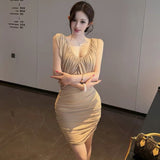 Sexy Sister Style Suit Folded V-Neck Sleeveless Vest Women's Summer Half-Dressed Hip Skirt Two-Piece
