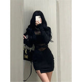 French Chic Design Sense Mesh Long-Sleeved Dress Women Early Spring Hottie Sexy Tight Inside The Ass Skirt