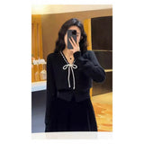 KANING Small Fragrant Wind Bow Gray Knitted Cardigan 2026 Autumn New Wear Wearing A Short Sweater Top Woman