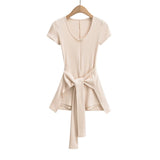 Spring And Summer Niche Hottie Waist Strap Two Sets Of One-Piece Women Solid Color Repair T-Shirt Short Sleeves