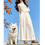 French Temperament Ootd Wear A Complete Set Of Women's 2026 New White Sleeveless Tops Wide Leg Trousers Two Sets