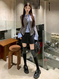 Wood Ear Lattice Splicing With Long-Sleeved Top Woman 2026 Spring And Autumn New Fake Two Pure Want Thin Niche Girls