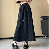 Acet-Faced New Chinese Style Pure Chinese Style Pure Color Flower Drawstring Half Body Dress Girl Spring And Autumn Loose Waist Hanging Feeling A Word Long Skirt