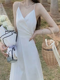 2025 New French First Love White Temperament V-Neck Beach Long Dress Pure Lust Wind Sling Dress Summer Women's Dress