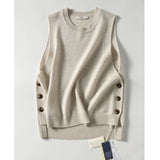 KANING Korean Version Of Loose Collar Round Collar Knitting Vest 2026 Autumn New Sleeveless Folding Sweater Vest Woman