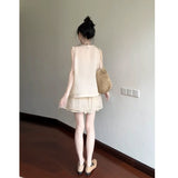 Korean Version This Year's Popular Sleeveless Topwork Heavy Industry Embroidered Short Skirt Women's Summer New Small Fashion Two-Piece Set