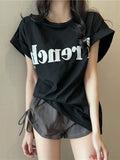 Ins Pure Want To Print The Shoulder Short-Sleeved T-Shirt Women's Summer Korean Version Of The New Loose Round-Neck Short-Sleeved Bottom Women's T-Shirt Tide