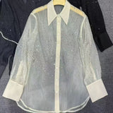 European Heavy Industry Hot Diamond Sun Protection Shirt Women's Flip-Flop Thin Cardigan Showing Thin Silk Shirt Top Summer
