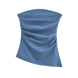 A Word-Collar Pure Desire To Slimen Shoulder Tective Blouse Folded Open Fork Solid Sexy Bottom Vest