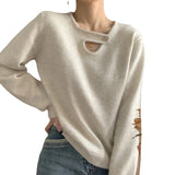 Autumn And Winter New Set-Up Head Design Hollow Solid Color Niche Lazy Wind Under The Bottom Knitted Shirt Top