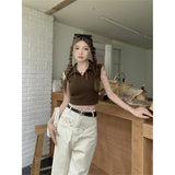 Vintage Hottie Style Button Polo Collar Small Vest Girl Summer Sexy Babes Open Umbilled Dress