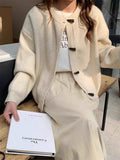 KANING Round Horn Buckle Knitted Cardigan Women 2026 Autumn New Loose Solid Design Sweater Jacket