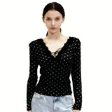 Fashion Hottie Sexy Lace Side Splicing Long-Sleeved T-Shirt Girl Spring Design Slimming Thin Bottom Shirt Top