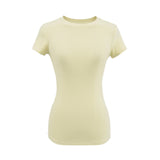 Spice Girls Summer Shoulder Elastic Collection Waist T-Shirt Solid Color Short Backpack Shirt Thin Round Neck