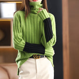 Autumn And Winter New Sleeves Of Color Sweater High-Neck Pit Sweater Women Lazy Thick Knitted Bottom Shirt