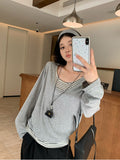 [Floak Cotton] White Striped Two Long-Sleeved T-Shirts On The Autumn Korean Loose Lazy Windshield Shirt