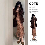 French Temperament Floral Sling Dress With A Dress Women's Autumn And Winter In The Long Dress Morning Autumn Tea Tie Wear A Complete Set Of Clothing