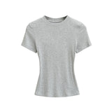 Summer Shoulder Ant Waist T-Shirt Thread Solid Color Foundation Repair Bottom Wide Edge Round Neck Bottom
