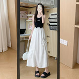 New Girl Style Design Sense Spliced Bow Half-Dress Women's Summer Loose Color High-Waist Temperament A-Character Dress