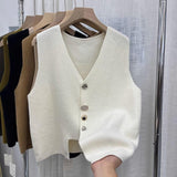 Designing A Small-Sized Button Irregular Vest Knitted Vest Woman's New Autumn 2025 Loose Outside The Shoulder