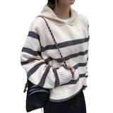 KANING Korean Version Of Soft-Finish Striped Hooded Sweater Women 2026 Autumn And Winter New Design Sense Fashion Loose Knitting Shirt