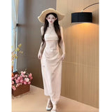Sweet Cool Wind Pink Three-Dimensional Bow Sling Tset Bra Dress Girl Spring Summer Hottie Waist Thin Skirt Tide