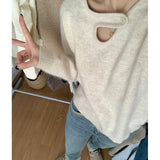Autumn And Winter New Set-Up Head Design Hollow Solid Color Niche Lazy Wind Under The Bottom Knitted Shirt Top