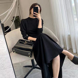 Black Dress Round Neck Long Sleeve Korean Version Of The New Autumn 2025 Sexy Temperament To Show The Skinny Dress