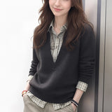 LEKA Collar Splicing Fake Two Knitted Top Women In Early Autumn Loose Leisure Lazy Wind Inside A Sweater