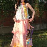 Candy Girl In The Long Color Sleeveless Hanging Neck A Word Wave Cake Dress Women's Summer Sweet Skirt Tide