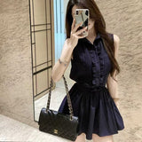 2026 French Pure-Hearted High-End Shirt Dress Women Design Waist Tie With Hottie Summer Sleeveless Skirt