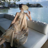 Cong Noi Girl New Chinese Hanging Neck Dress Feel Temperament To Close The Shoulder Of The Holiday Country Style Skirt