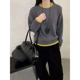 KANING Korean Round-Neck Color Knitted Shirt Women 2026 New Lazy Wind Loose Long-Sleeved Head Sweater