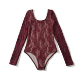 Fashion New Lace Splicing Long Sleeve Crobrate Crobrate Yarn Net Hollow Hook Babes Conjoined Shirt