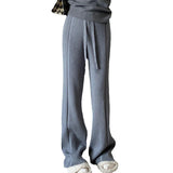 KANING Knitted Pit Wide Legs Women's 2026 Autumn New High Waist Drawstrings Elegy Skinny Casual Pants
