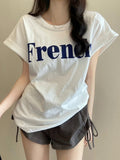 Ins Pure Want To Print The Shoulder Short-Sleeved T-Shirt Women's Summer Korean Version Of The New Loose Round-Neck Short-Sleeved Bottom Women's T-Shirt Tide