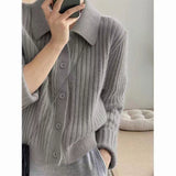 KANING Simple Little POLO Collar Knitted Cardigan 2026 Autumn New Korean Version Of The Simple Color Top