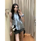French Sweet High-End Feeling Shoulder Hanging Neck Shirt Women Summer Age Reduction Temperament With Chiffon Doll Shirt Thin